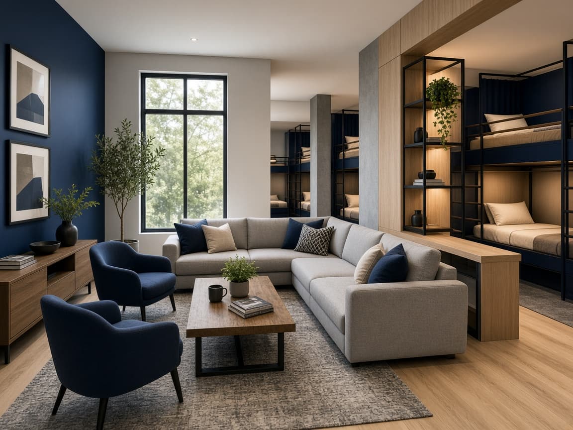 Contemporary co-living shared lounge